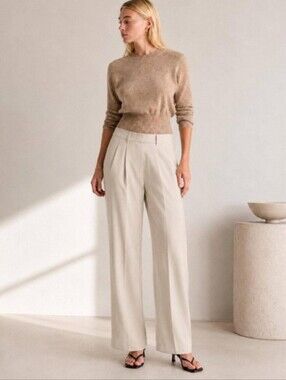 NWT Quince Stretch Crepe Pleated Wide Leg Pants Size 6 In Sand